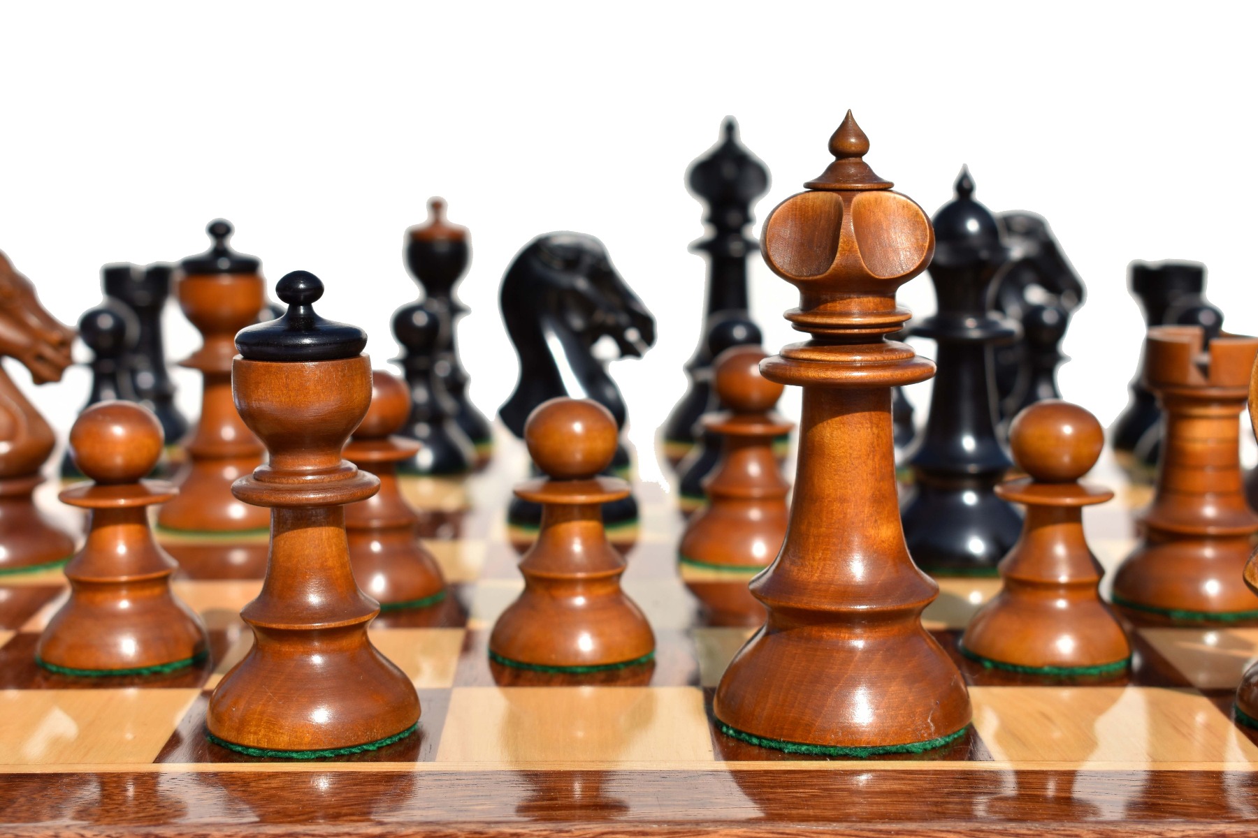 Austrian Coffee House Chess Set Antiqued Boxwood & Ebonized 4" King with 2" Square Chess Board-4313