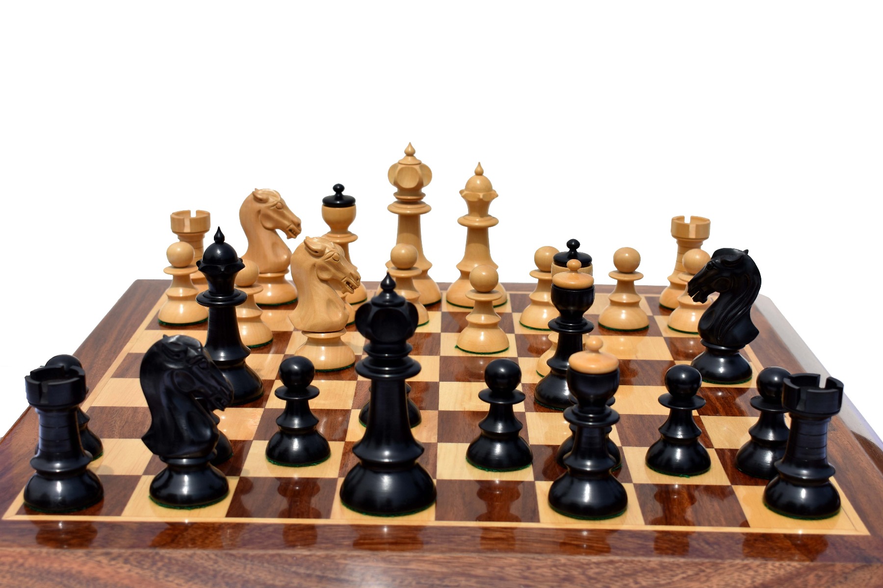 Austrian Coffee House Chess Set <br> Boxwood & Ebonized <br> 4" King with 2" Square Chess Board-4322 Austrian Coffee House Chess Set Boxwood & Ebonized 4" King with 2" Square Chess Board-4322