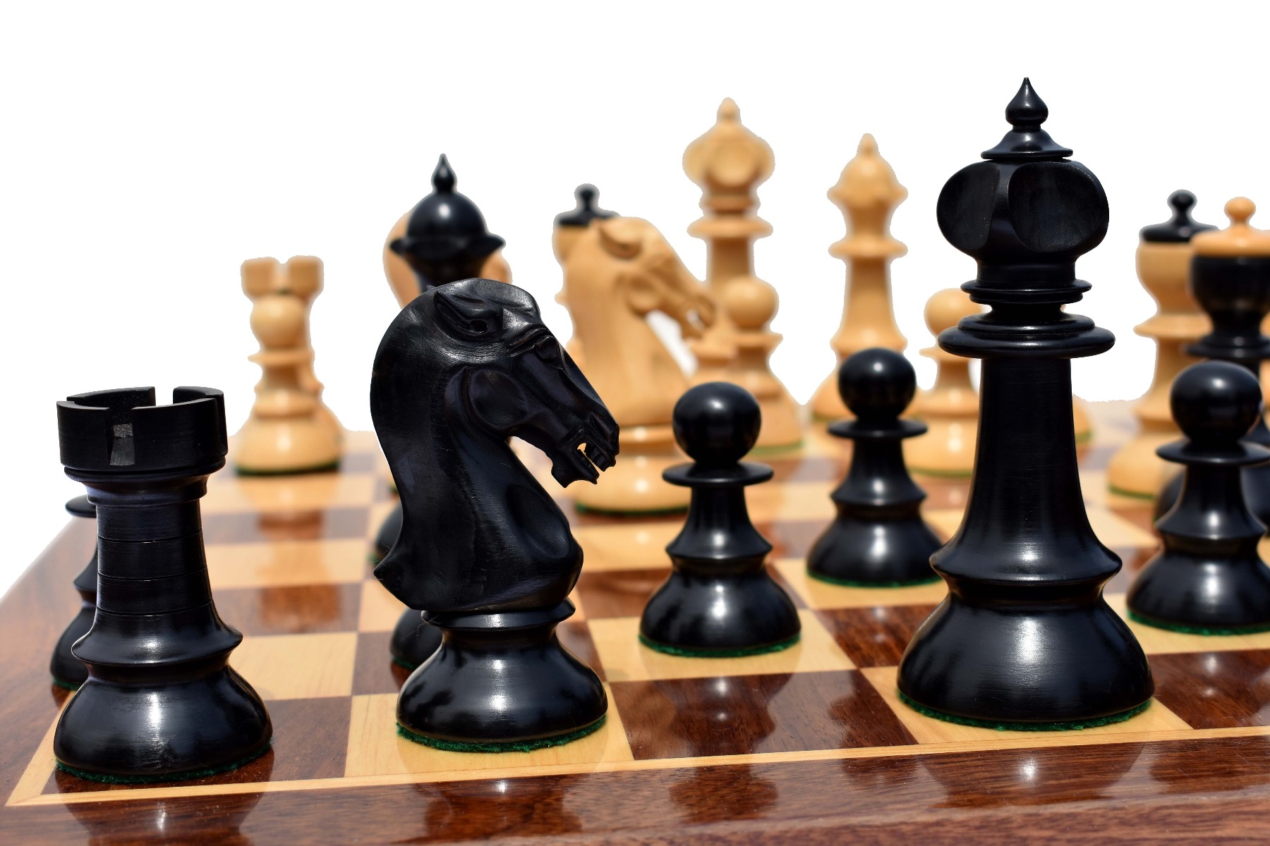 Austrian Coffee House Chess Set <br> Boxwood & Ebonized <br> 4" King with 2" Square Chess Board-4321 Austrian Coffee House Chess Set Boxwood & Ebonized 4" King with 2" Square Chess Board-4321