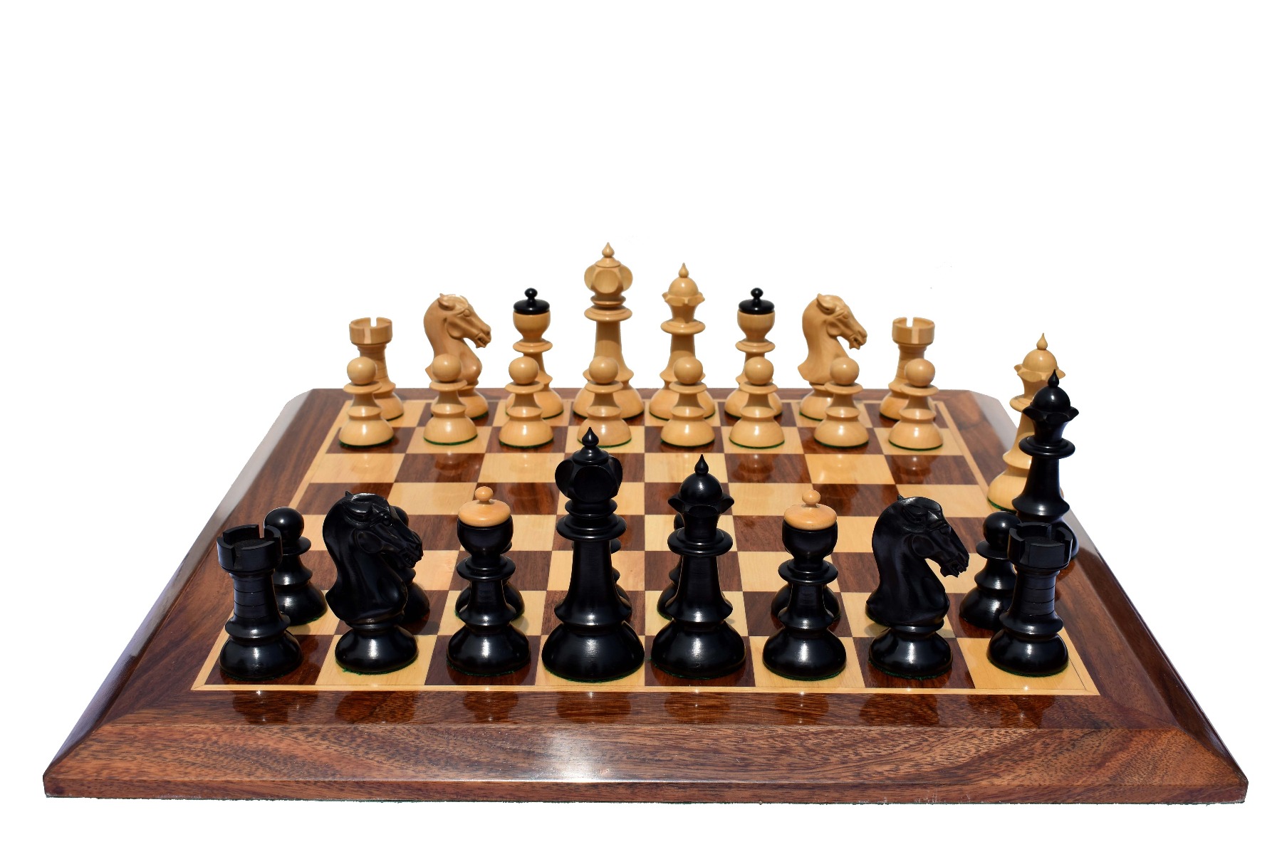 Austrian Coffee House Chess Set <br> Boxwood & Ebonized <br> 4" King with 2" Square Chess Board-4316 Austrian Coffee House Chess Set Boxwood & Ebonized 4" King with 2" Square Chess Board-4316