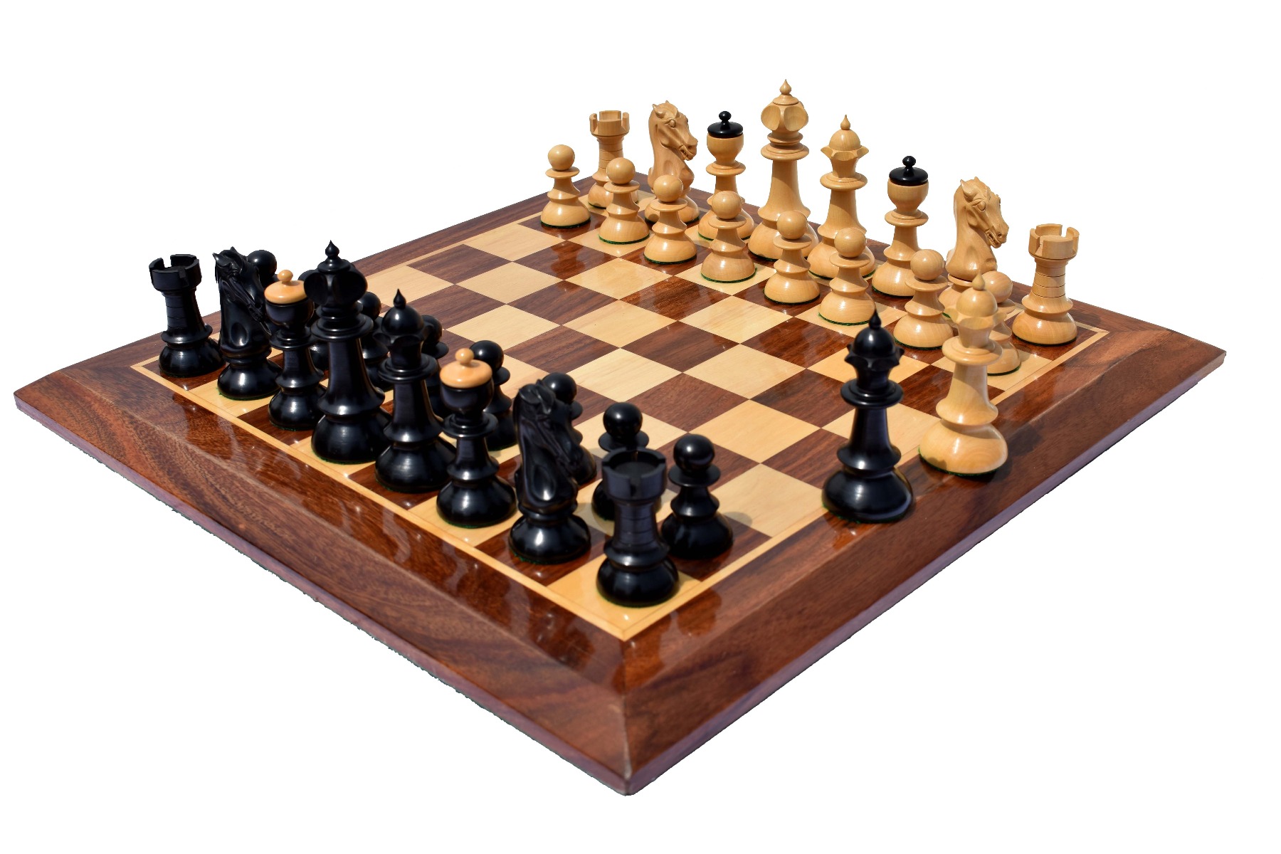 Austrian Coffee House Chess Set <br> Boxwood & Ebonized <br> 4" King with 2" Square Chess Board-0 Austrian Coffee House Chess Set Boxwood & Ebonized 4" King with 2" Square Chess Board-0