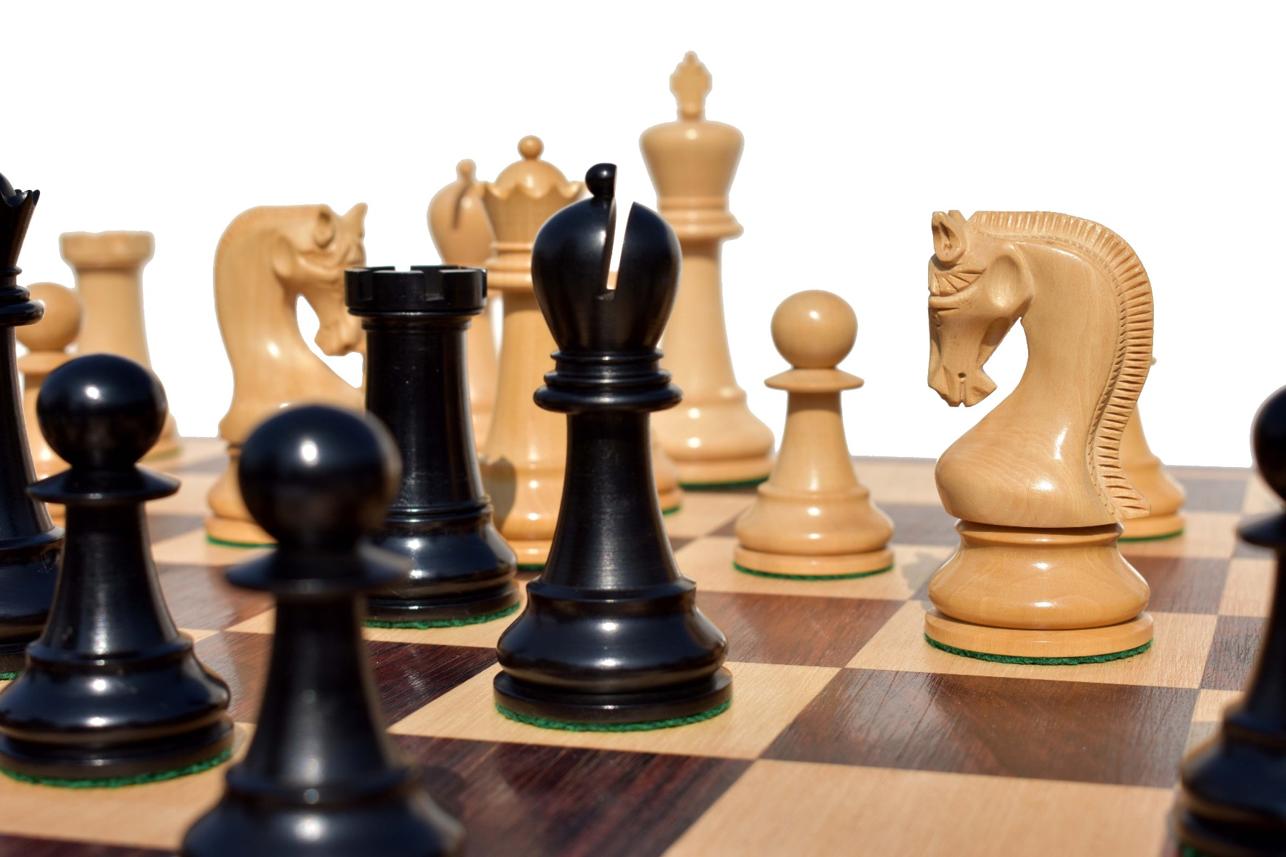 The Leningrad Series Chess Set Boxwood & Ebonized 4" king with 2" Square Chess Board-4604