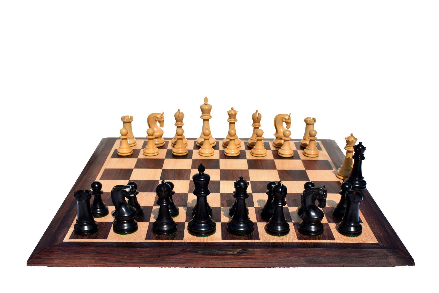 The Leningrad Series Chess Set Boxwood & Ebonized 4" king with 2" Square Chess Board-4597