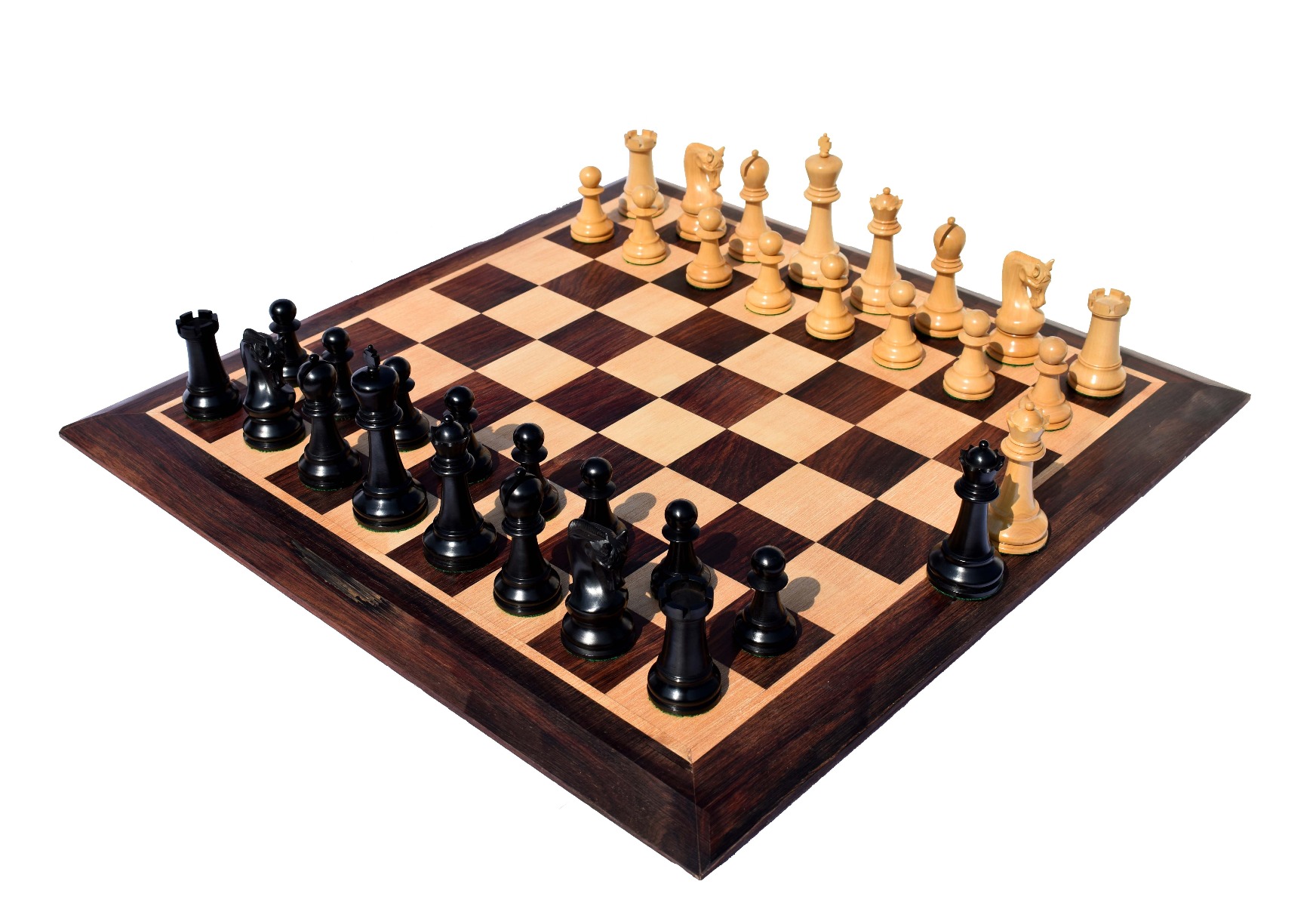 The Leningrad Series Chess Set Boxwood & Ebonized 4" king with 2" Square Chess Board-0