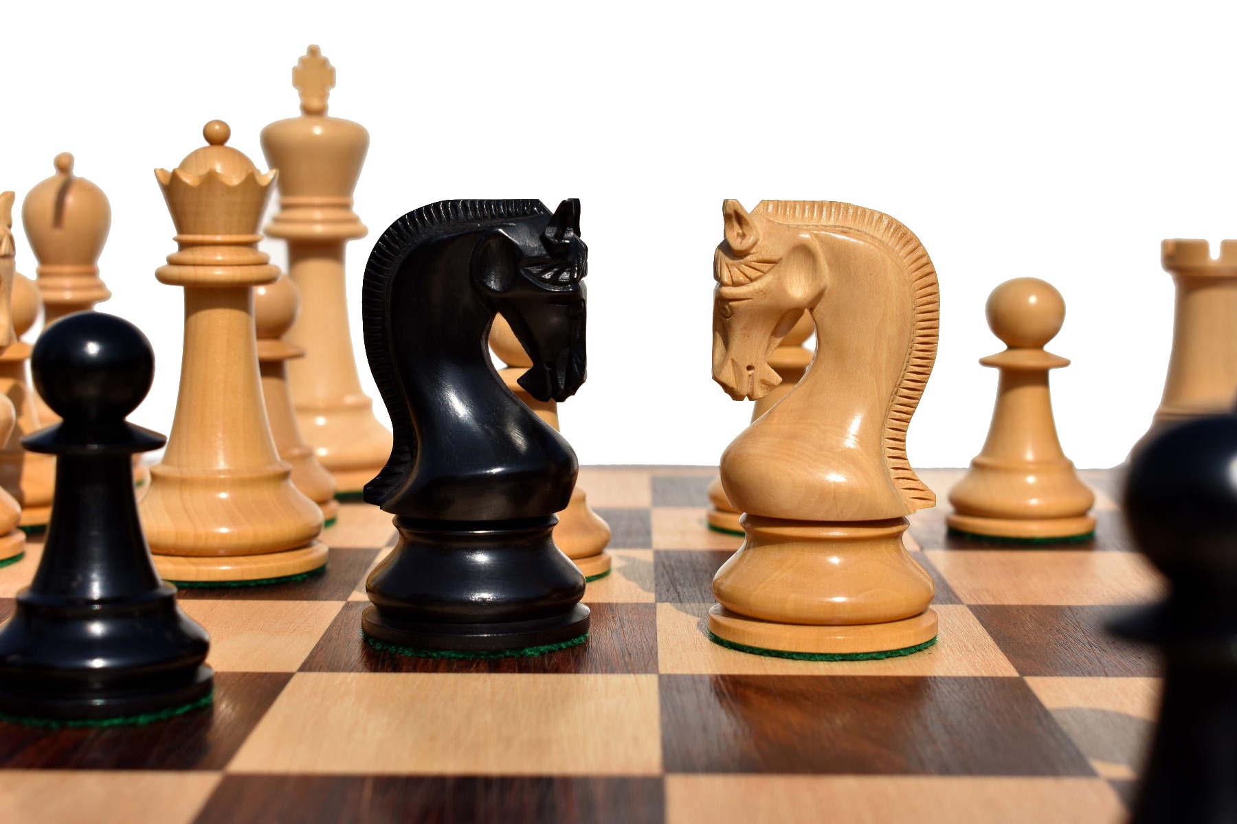 The Leningrad Series Chess Set Boxwood & Ebonized 4" king with 2" Square Chess Board-4603