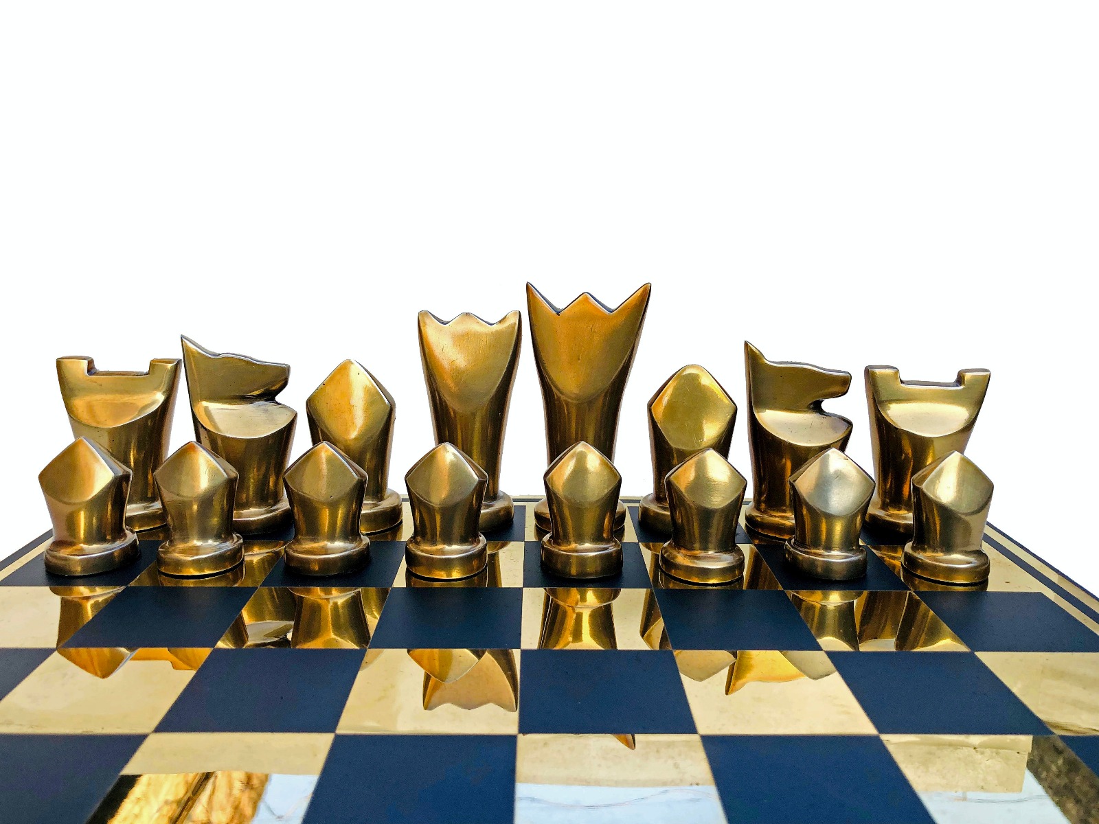 Egyptian Art Series Chess Set Black & Gold Color Coated Aluminum 3.25" King with 14" Aluminum Chess Board-4211