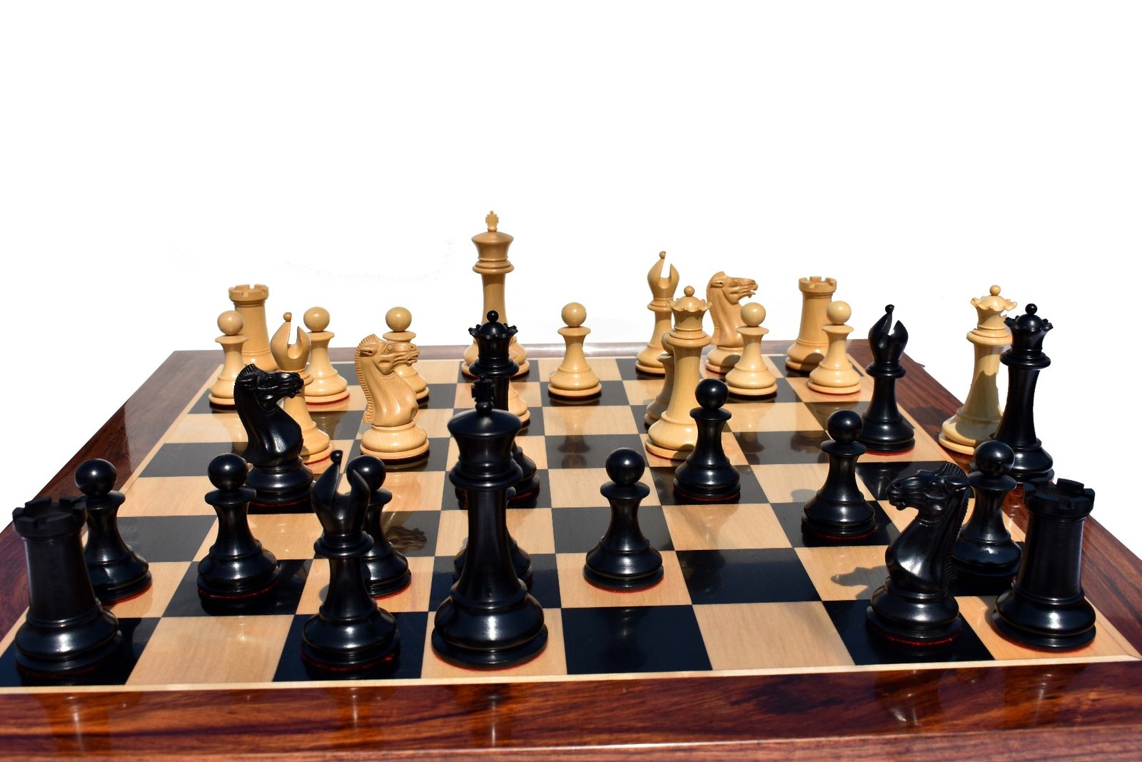Exclusive 1849 Series Chess Set Boxwood & Ebony 4.4" King with 2.25" Square Chess Board-4625
