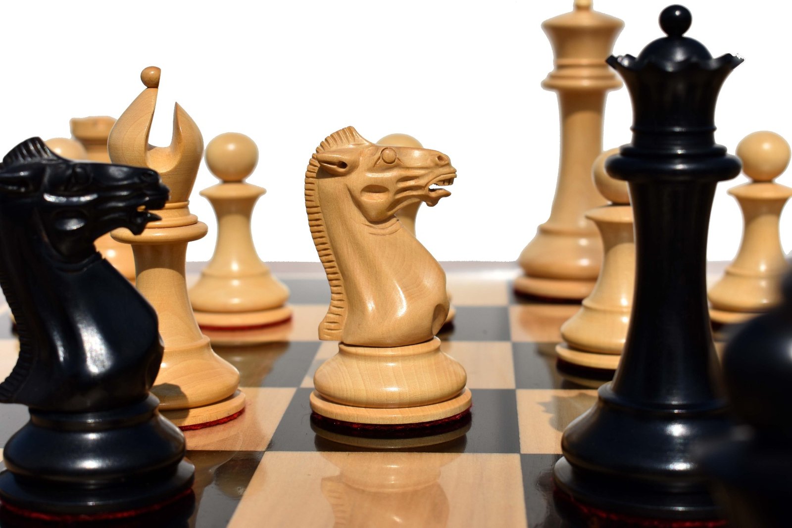 Exclusive 1849 Series Chess Set Boxwood & Ebony 4.4" King with 2.25" Square Chess Board-4621