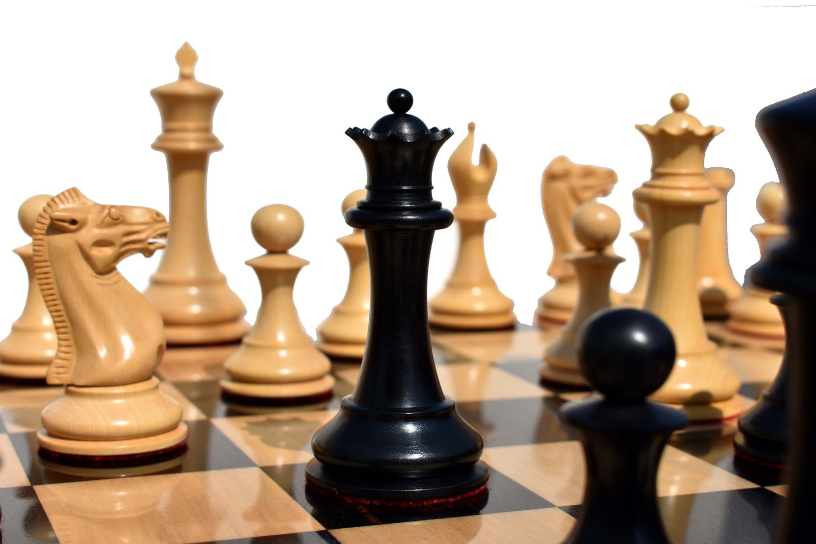 Exclusive 1849 Series Chess Set Boxwood & Ebony 4.4" King with 2.25" Square Chess Board-4623