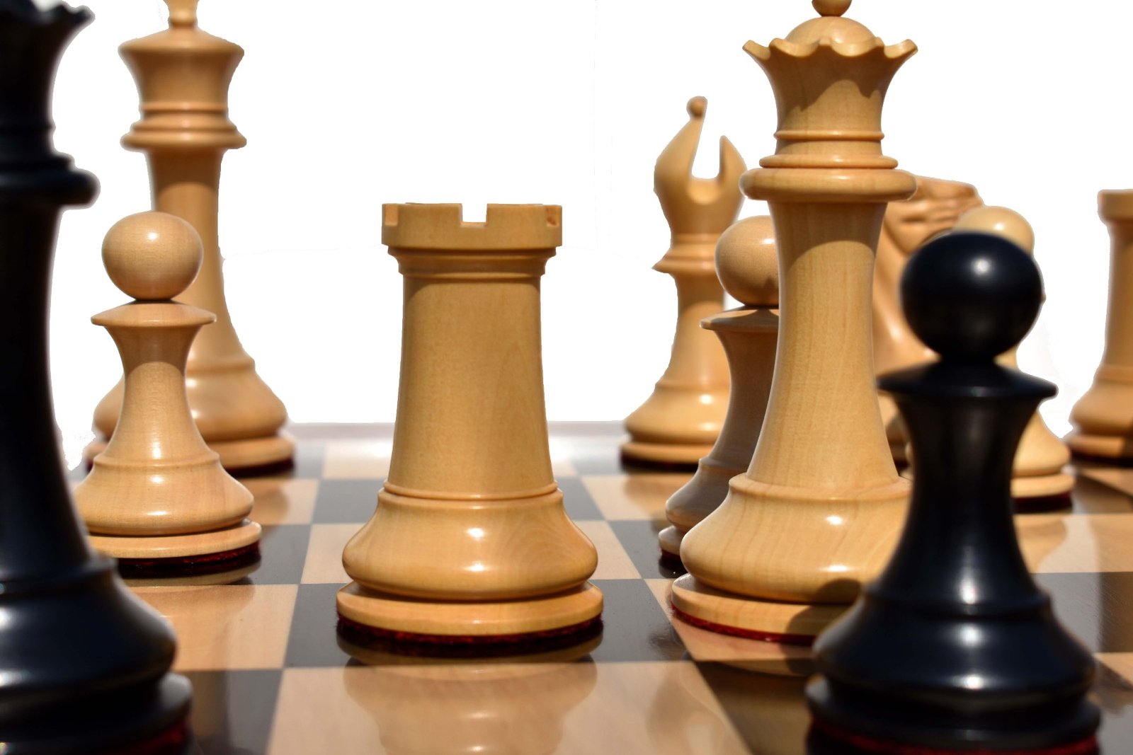 Exclusive 1849 Series Chess Set Boxwood & Ebony 4.4" King with 2.25" Square Chess Board-4624