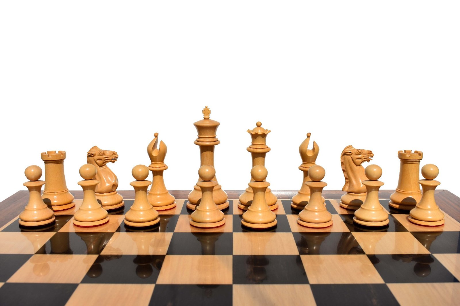 Exclusive 1849 Series Chess Set Boxwood & Ebony 4.4" King with 2.25" Square Chess Board-4617