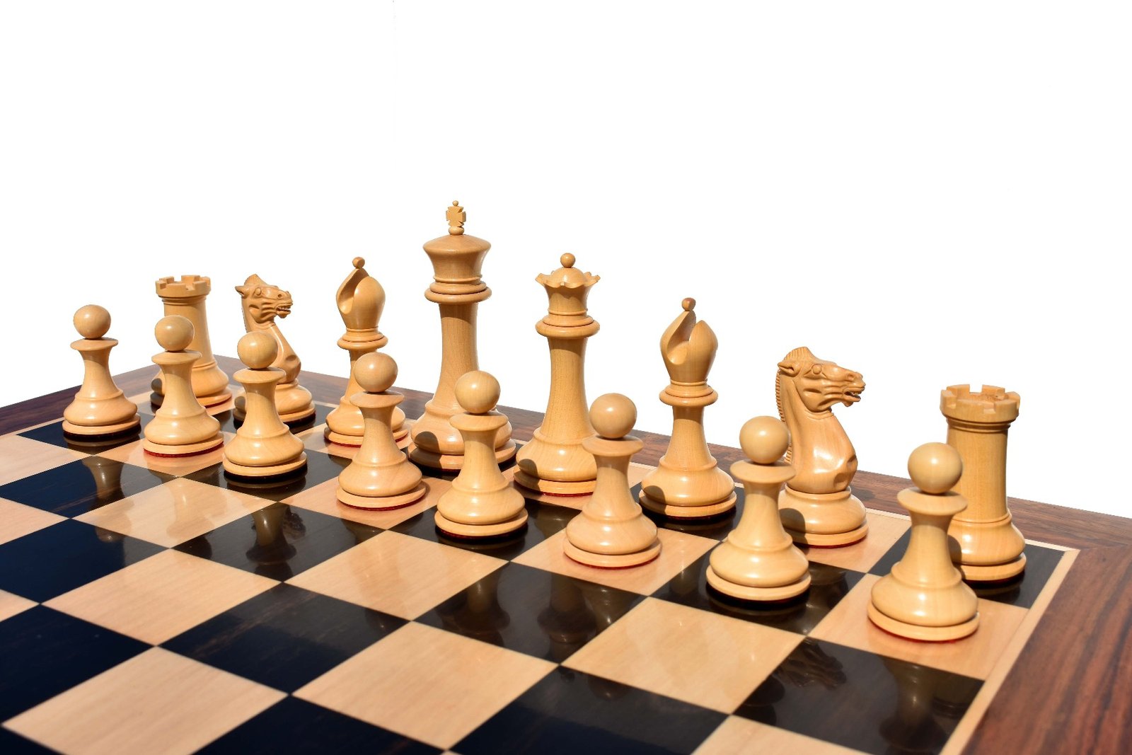 Exclusive 1849 Series Chess Set Boxwood & Ebony 4.4" King with 2.25" Square Chess Board-4618