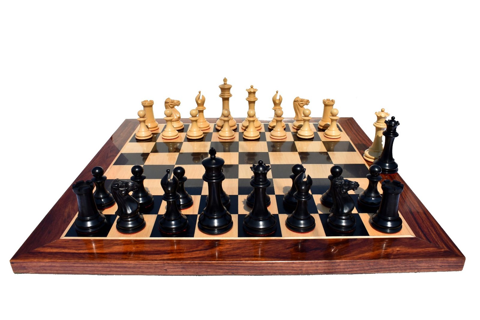Exclusive 1849 Series Chess Set Boxwood & Ebony 4.4" King with 2.25" Square Chess Board-4615