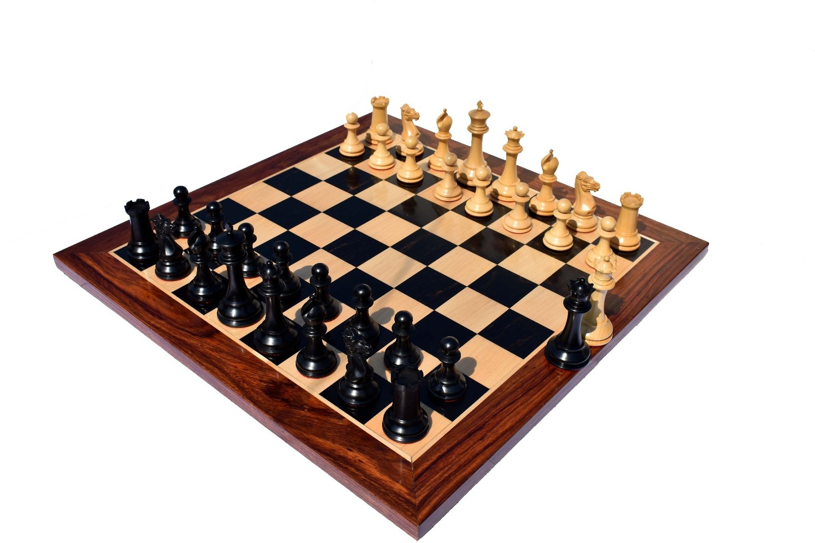 Exclusive 1849 Series Chess Set Boxwood & Ebony 4.4" King with 2.25" Square Chess Board-0