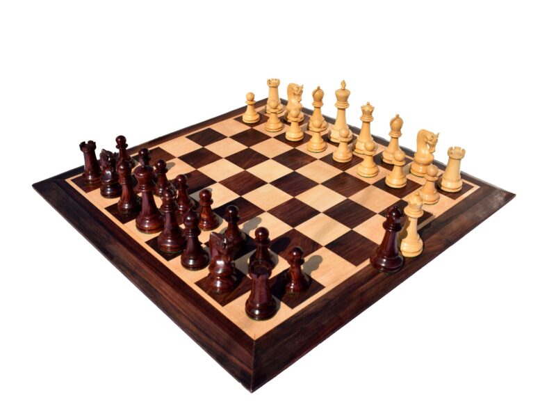 The Leningrad Series Chess Set Boxwood & Ebonized 4" king with 2" Square Chess Board-0