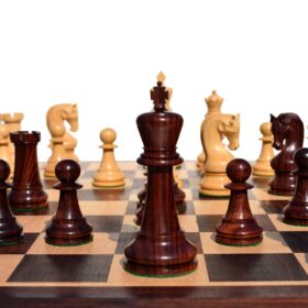 The Leningrad Series Chess Set Boxwood & Ebonized 4" king with 2" Square Chess Board-4594
