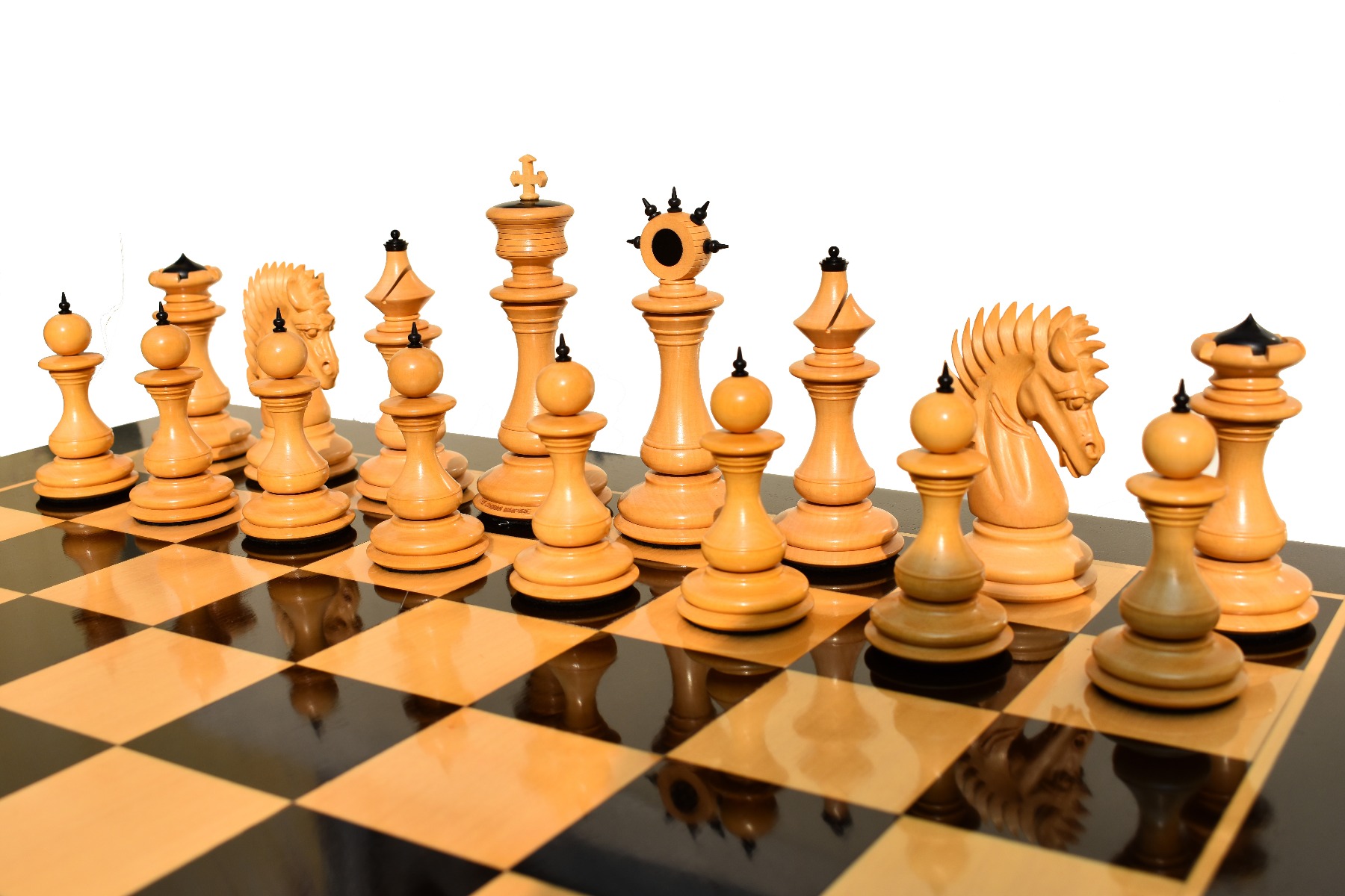 Golden Signature Series Chess Pieces Boxwood & Stripped Ebony 4.4" King-4750