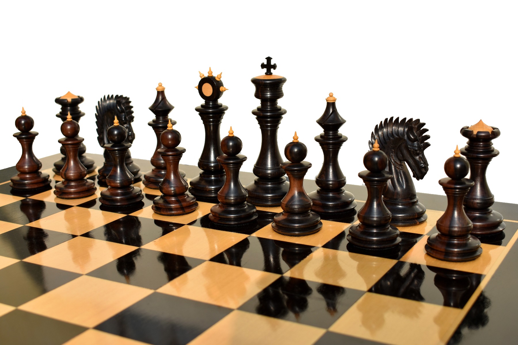 Golden Signature Series Chess Pieces Boxwood & Stripped Ebony 4.4" King-4752