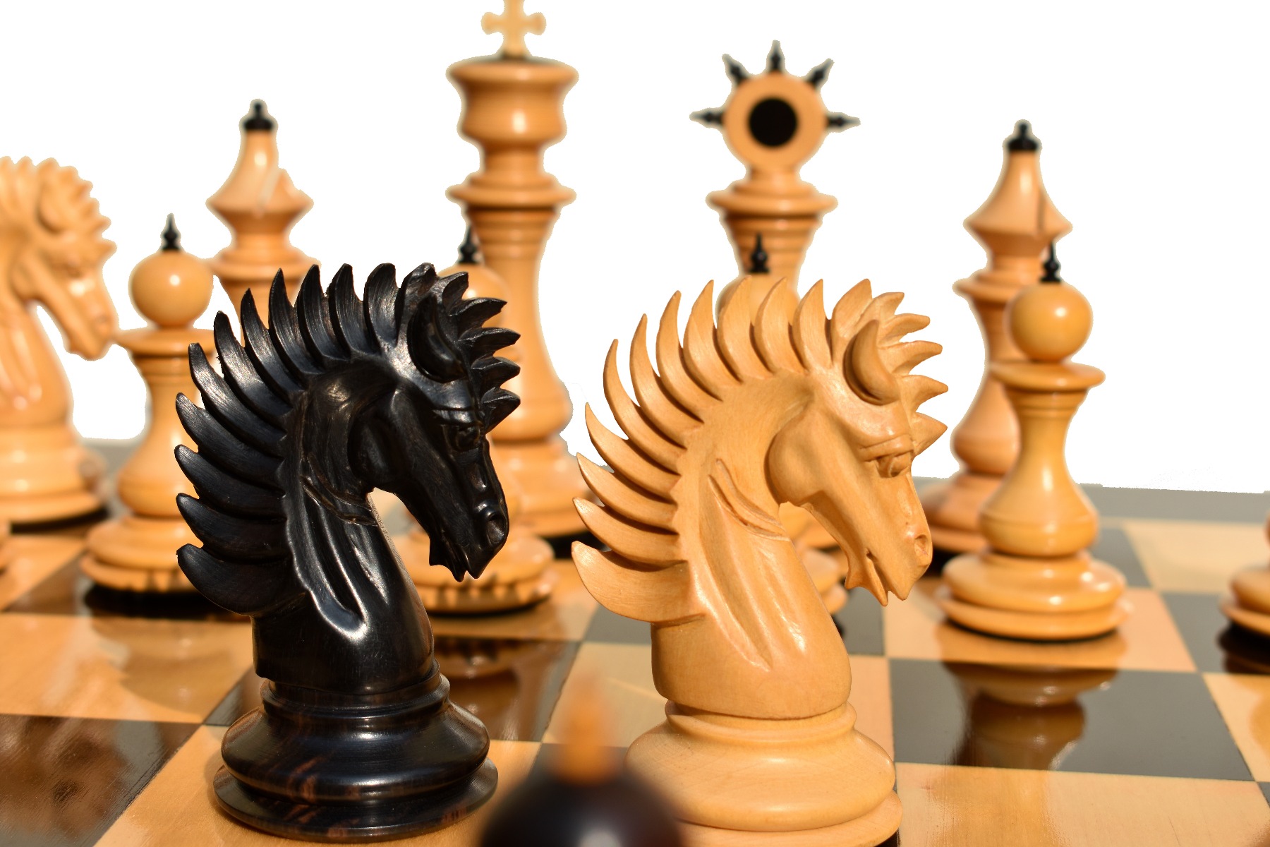 Golden Signature Series Chess Pieces Boxwood & Stripped Ebony 4.4" King-4754