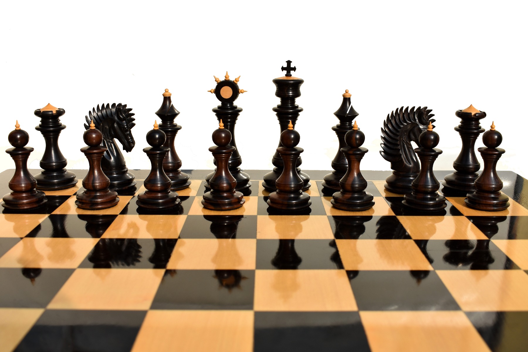 Golden Signature Series Chess Pieces Boxwood & Stripped Ebony 4.4" King-4751