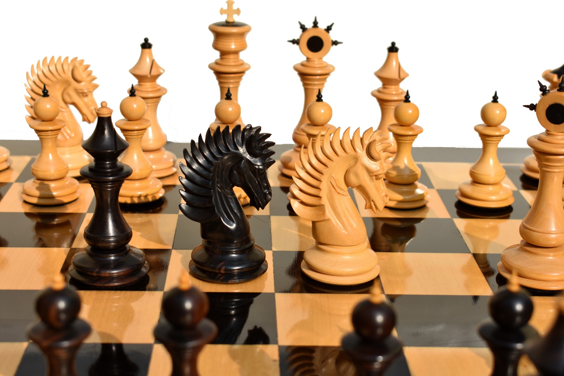 Golden Signature Series Chess Pieces Boxwood & Stripped Ebony 4.4" King-4755