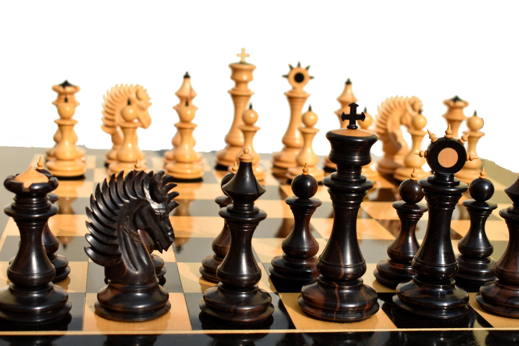 Golden Signature Series Chess Pieces Boxwood & Stripped Ebony 4.4" King-4757