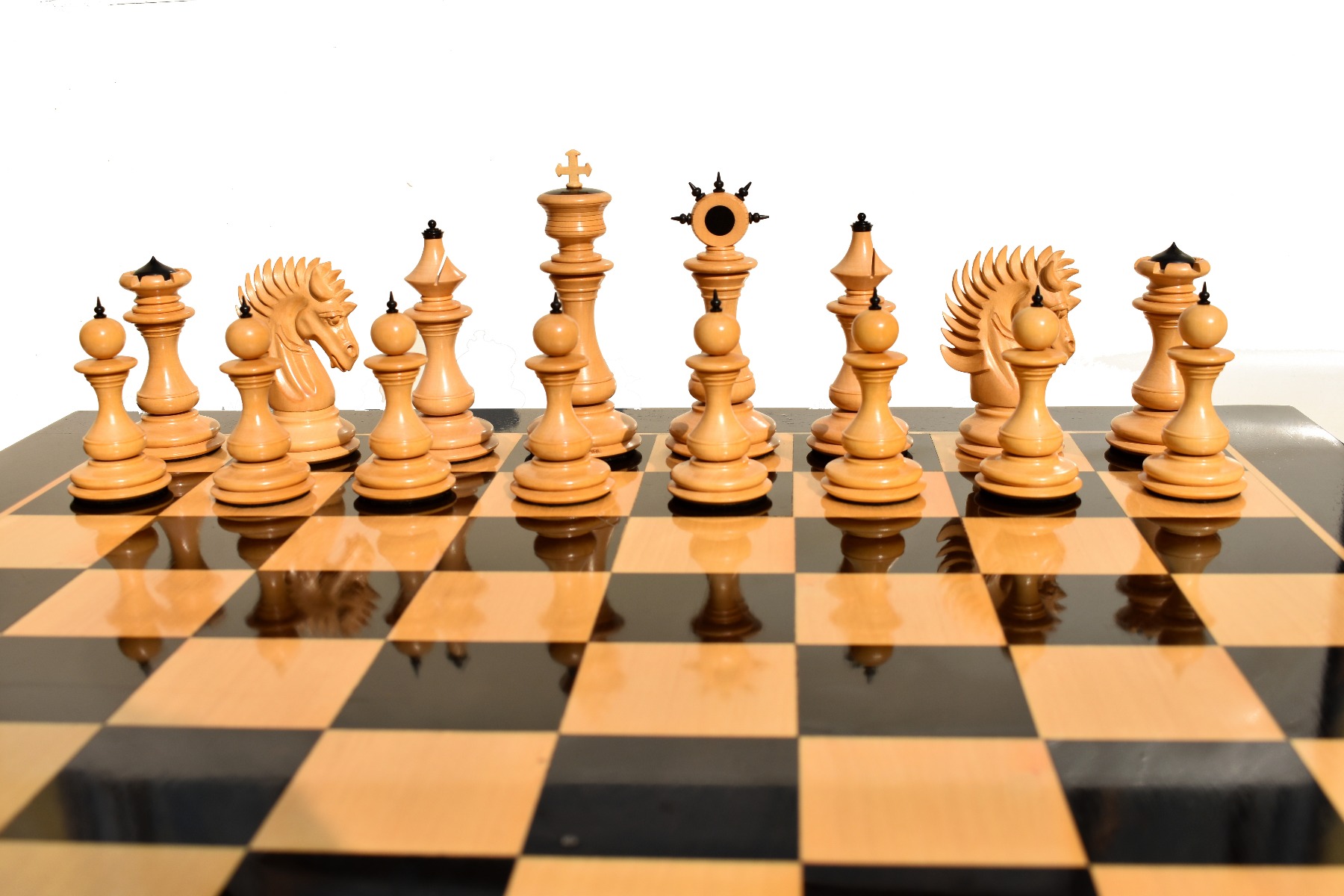 Golden Signature Series Chess Pieces Boxwood & Stripped Ebony 4.4" King-4749