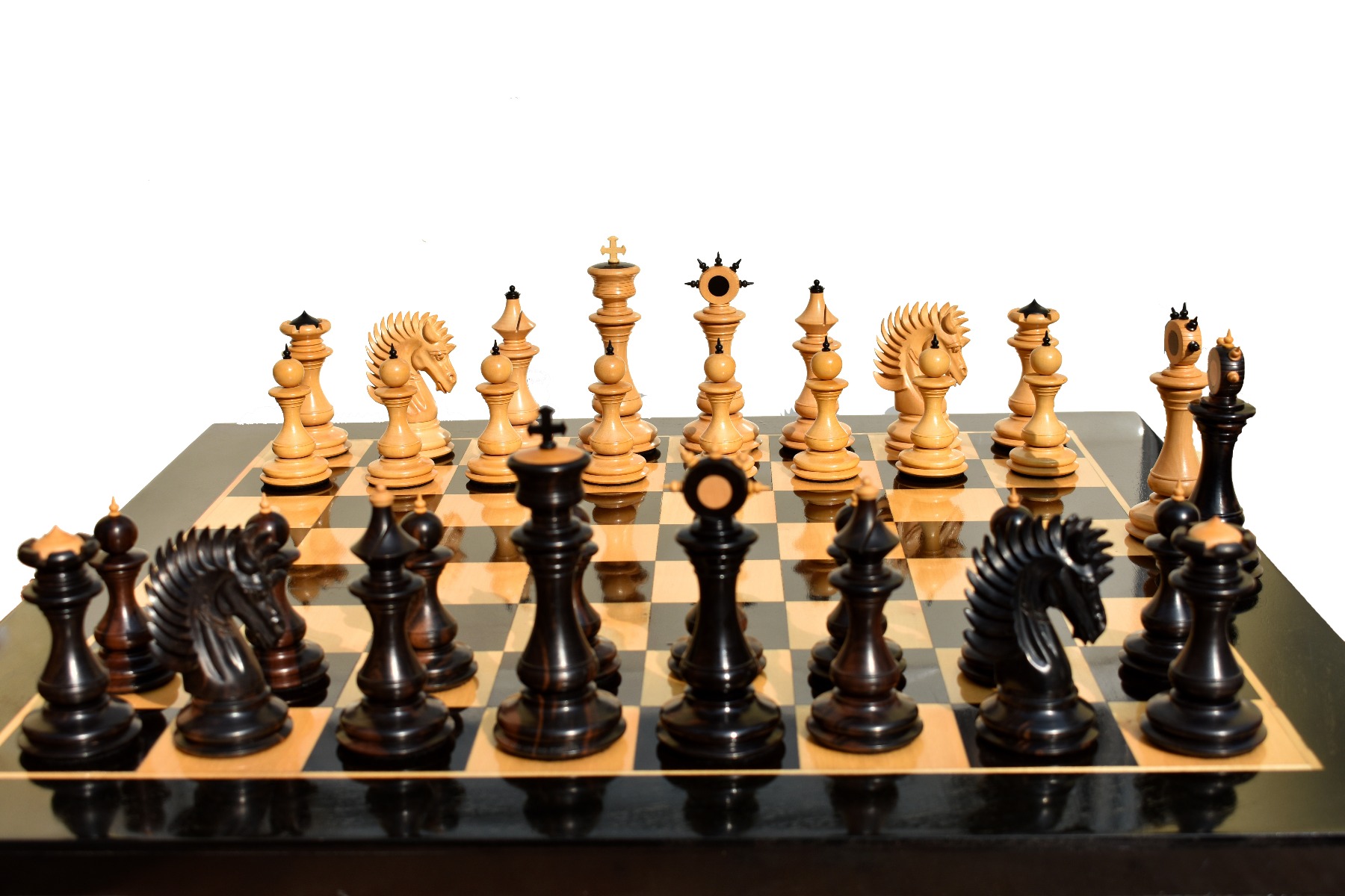 Golden Signature Series Chess Pieces Boxwood & Stripped Ebony 4.4" King-4753