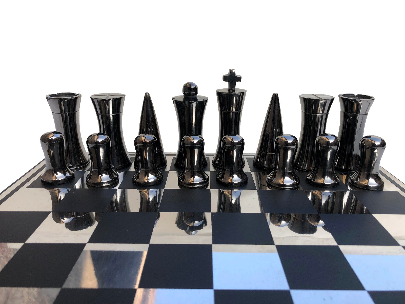 The Art Decor Chess Set ,br> Silver & Black Coated Aluminum 3.5" King with 14" Aluminum Chess Board-4172