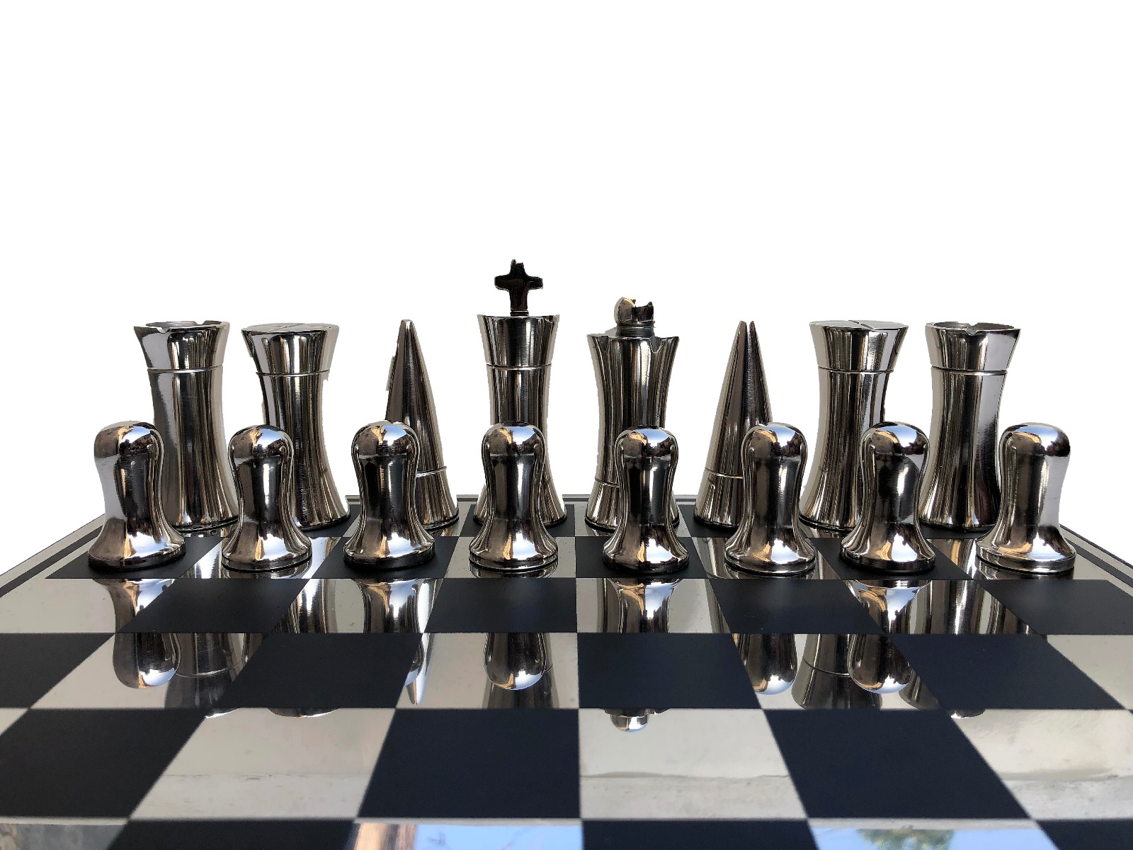 The Art Decor Chess Set ,br> Silver & Black Coated Aluminum 3.5" King with 14" Aluminum Chess Board-4171