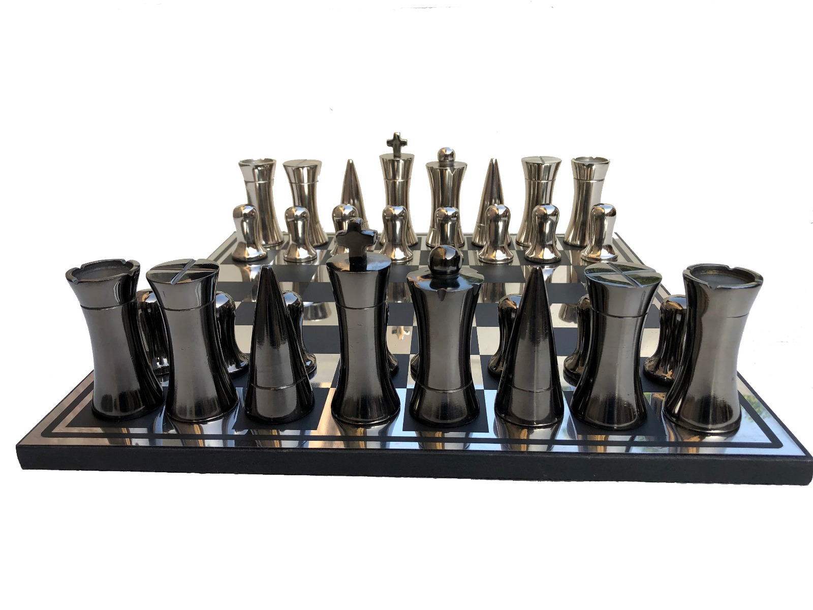 The Art Decor Chess Set ,br> Silver & Black Coated Aluminum 3.5" King with 14" Aluminum Chess Board-4173