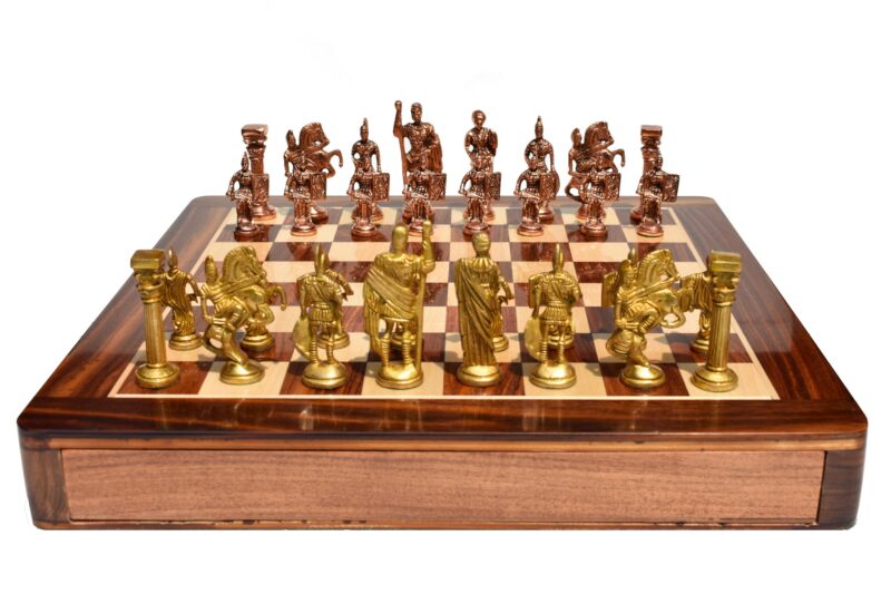 The Roman Art Series Chess Set Copper Coated & Brass Natural 3.25" King with 16" Chess Board-0