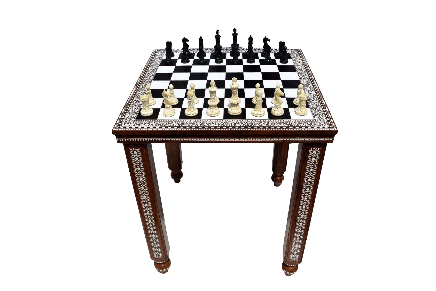 The Indian Maharajah Heritage Series Chess set Natural Bone & Black stained bone 3.9" King with Maharaja Series chess board-4915