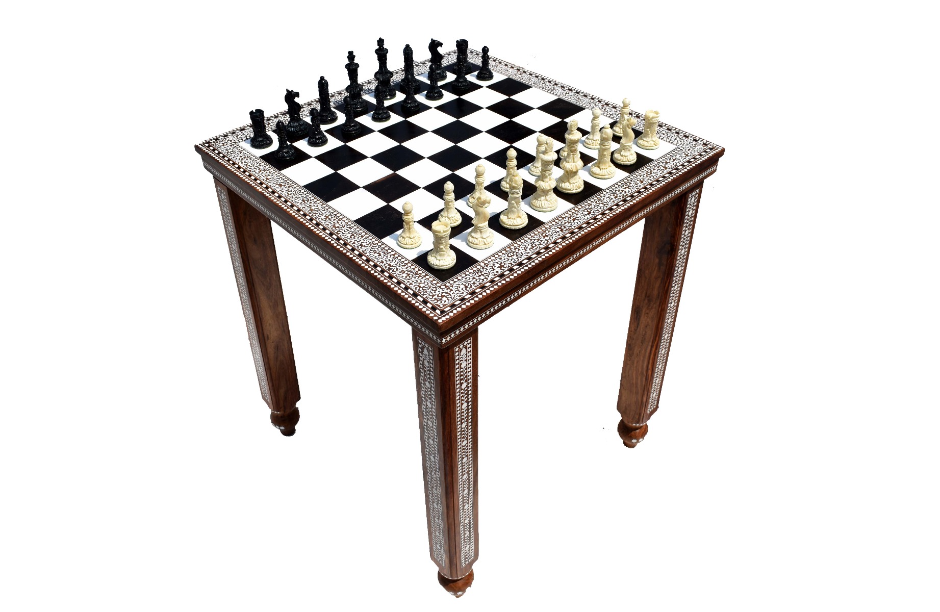 The Indian Maharajah Heritage Series Chess set Natural Bone & Black stained bone 3.9" King with Maharaja Series chess board-4914