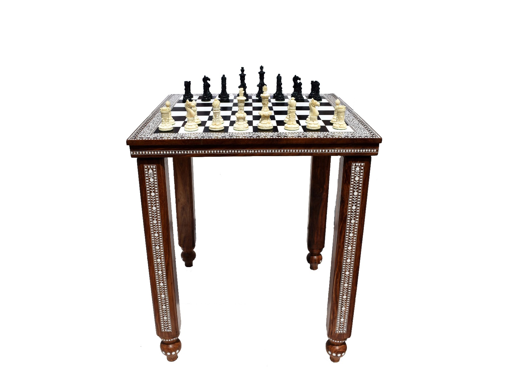 The Indian Maharajah Heritage Series Chess set Natural Bone & Black stained bone 3.9" King with Maharaja Series chess board-4916