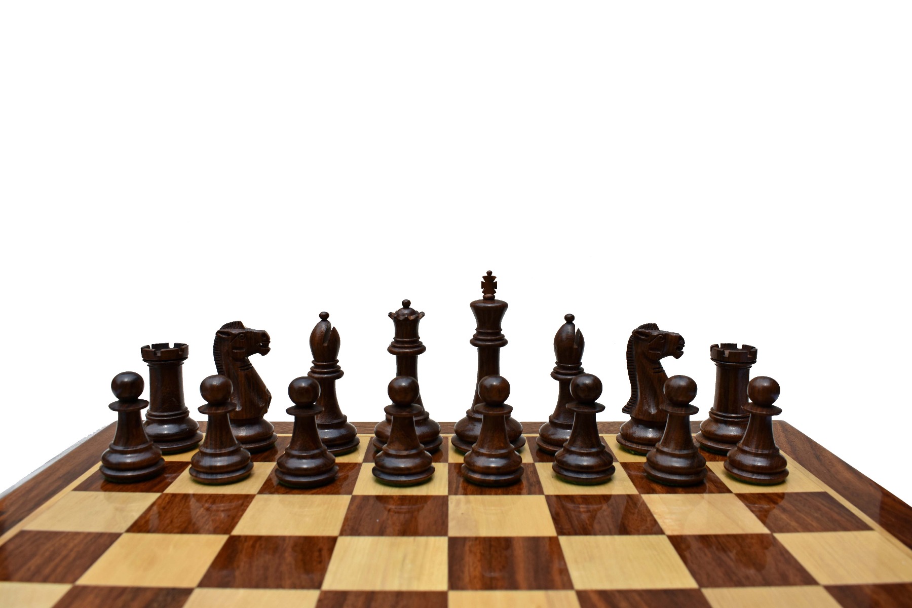 The Sleek Series Chess Set <br> Boxwood & Sheesham <br> 3.75" King with 2" Square chess board-5024 The Sleek Series Chess Set Boxwood & Sheesham 3.75" King with 2" Square chess board-5024