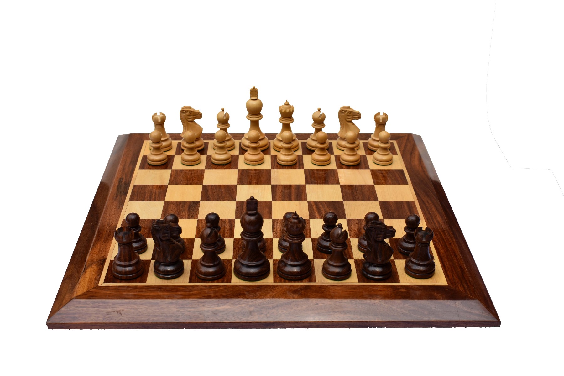 The Taj Series Chess Set <br> Boxwood & Sheesham <br> 3.5" King with 2" Square Chess Board-5026 The Taj Series Chess Set Boxwood & Sheesham 3.5" King with 2" Square Chess Board-5026