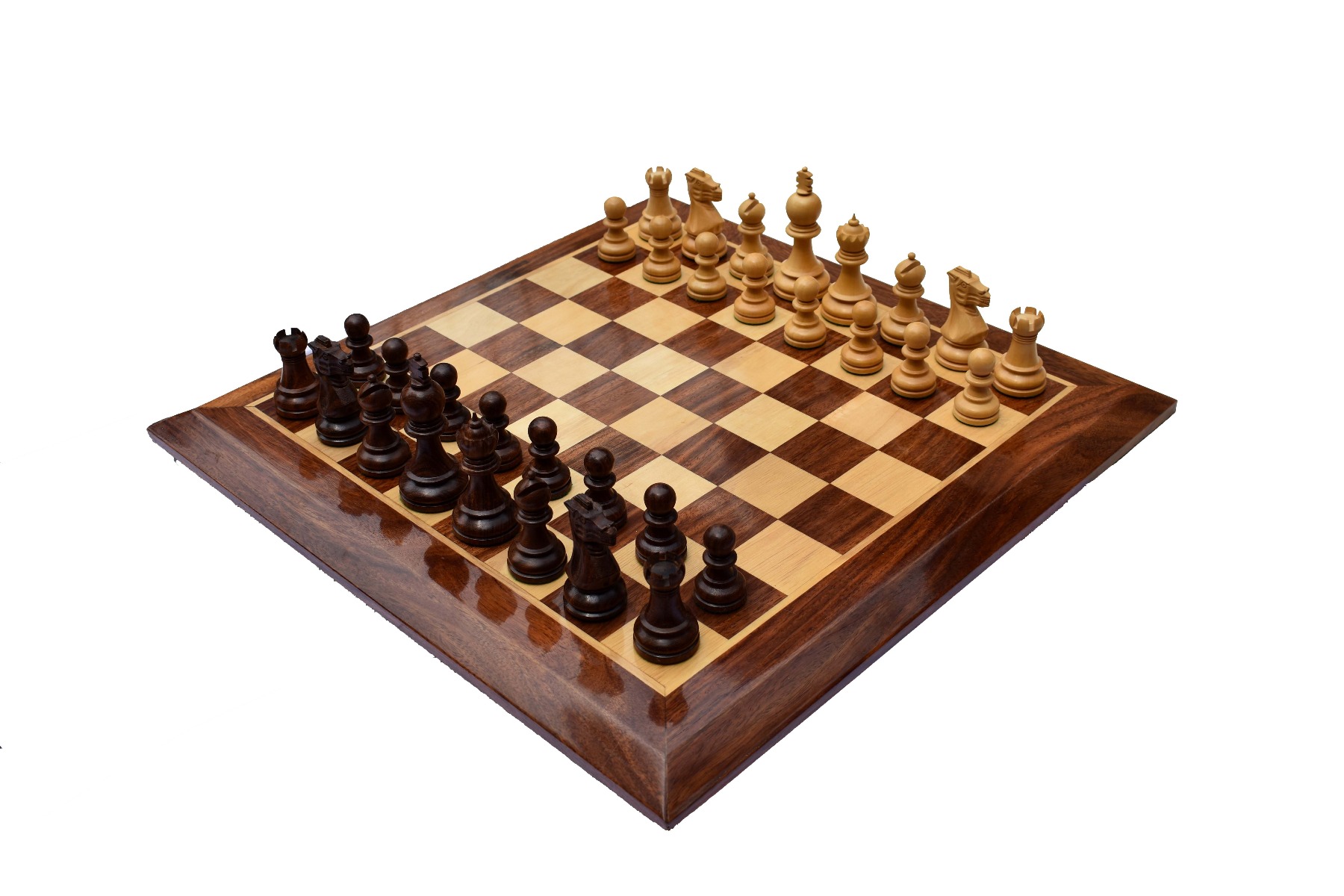 The Taj Series Chess Set <br> Boxwood & Sheesham <br> 3.5" King with 2" Square Chess Board-0 The Taj Series Chess Set Boxwood & Sheesham 3.5" King with 2" Square Chess Board-0