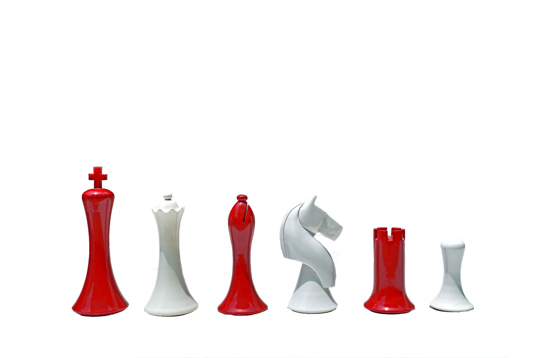 Ulbrich Series Chess Pieces <br> Ivory White & Red Lacquered <br> 3.75" King-0 Ulbrich Series Chess Pieces Ivory White & Red Lacquered 3.75" King-0