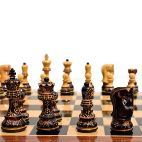 The Yugoslavia Burnt Series Chess set High Glossy Boxwood Burnt 3.75" King with 1.75" Square Chess Board-5141