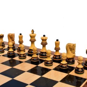 The Yugoslavia Burnt Series Chess set High Glossy Boxwood Burnt 3.75" King with 1.75" Square Chess Board-5144
