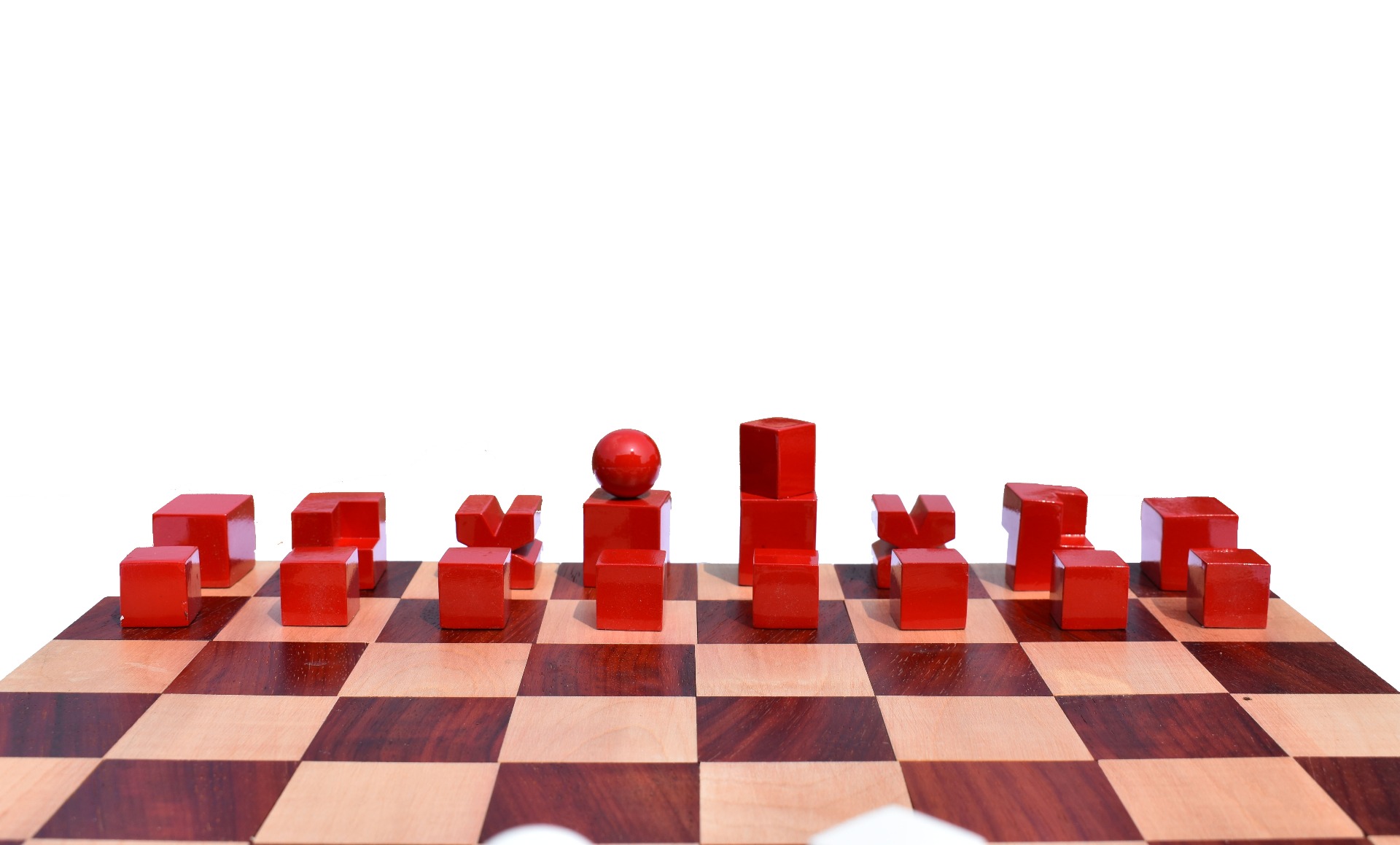 1923 Bauhaus Series Chess Pieces <br> Ivory White Lacquered & Red Lacquered <br> 2" King-5405 1923 Bauhaus Series Chess Pieces Ivory White Lacquered & Red Lacquered 2" King-5405