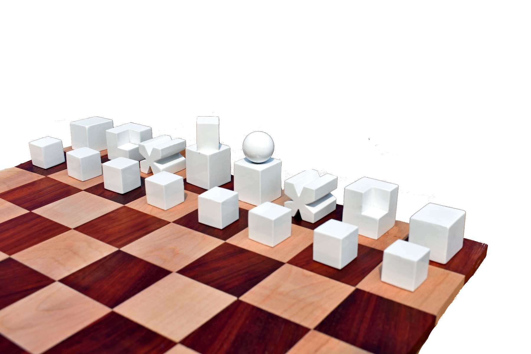 1923 Bauhaus Series Chess Pieces <br> Ivory White Lacquered & Red Lacquered <br> 2" King-5404 1923 Bauhaus Series Chess Pieces Ivory White Lacquered & Red Lacquered 2" King-5404