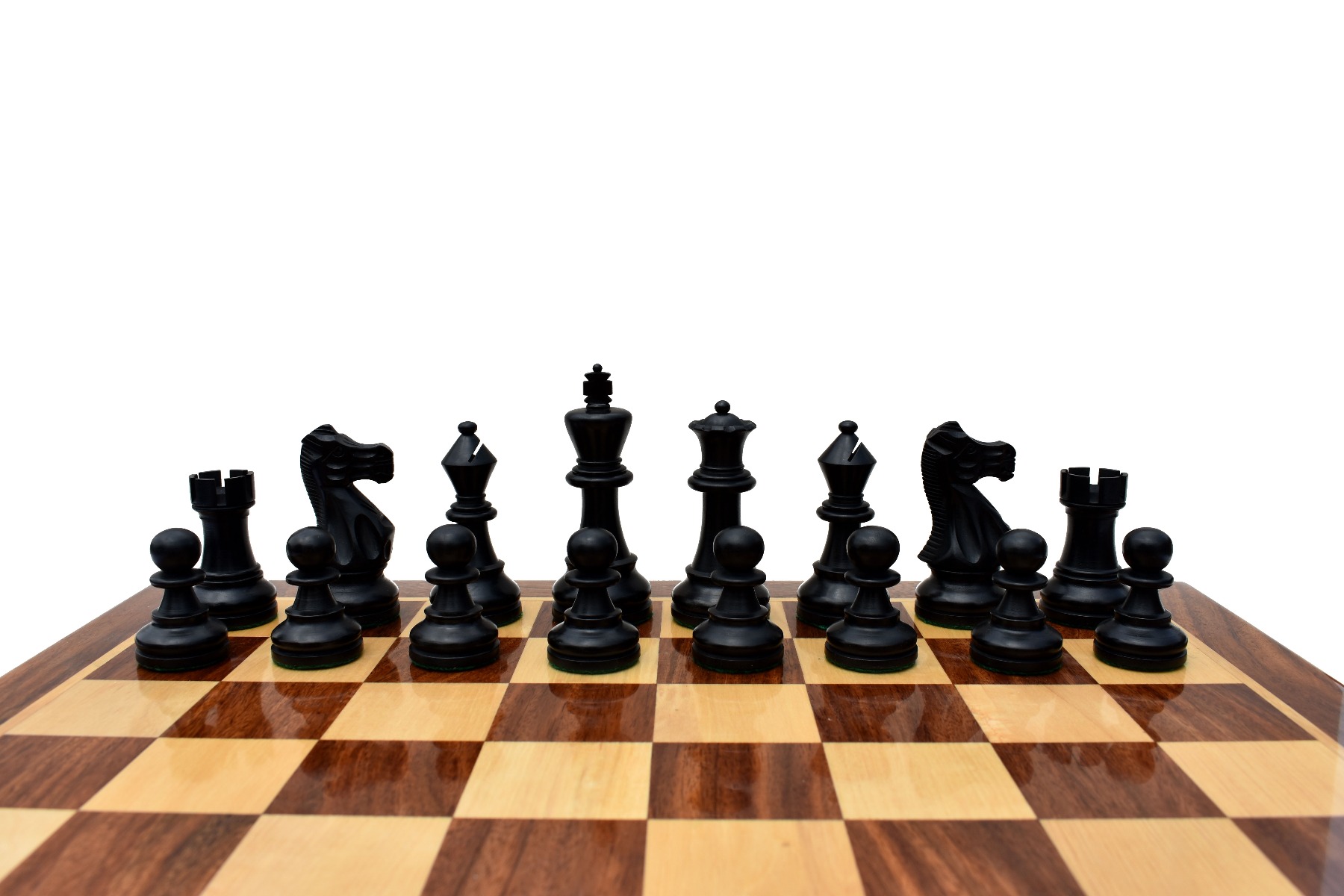 British Series Chess set Boxwood & Ebonized 3.25" King with 1.75" square chess Board & chess storage box -5592