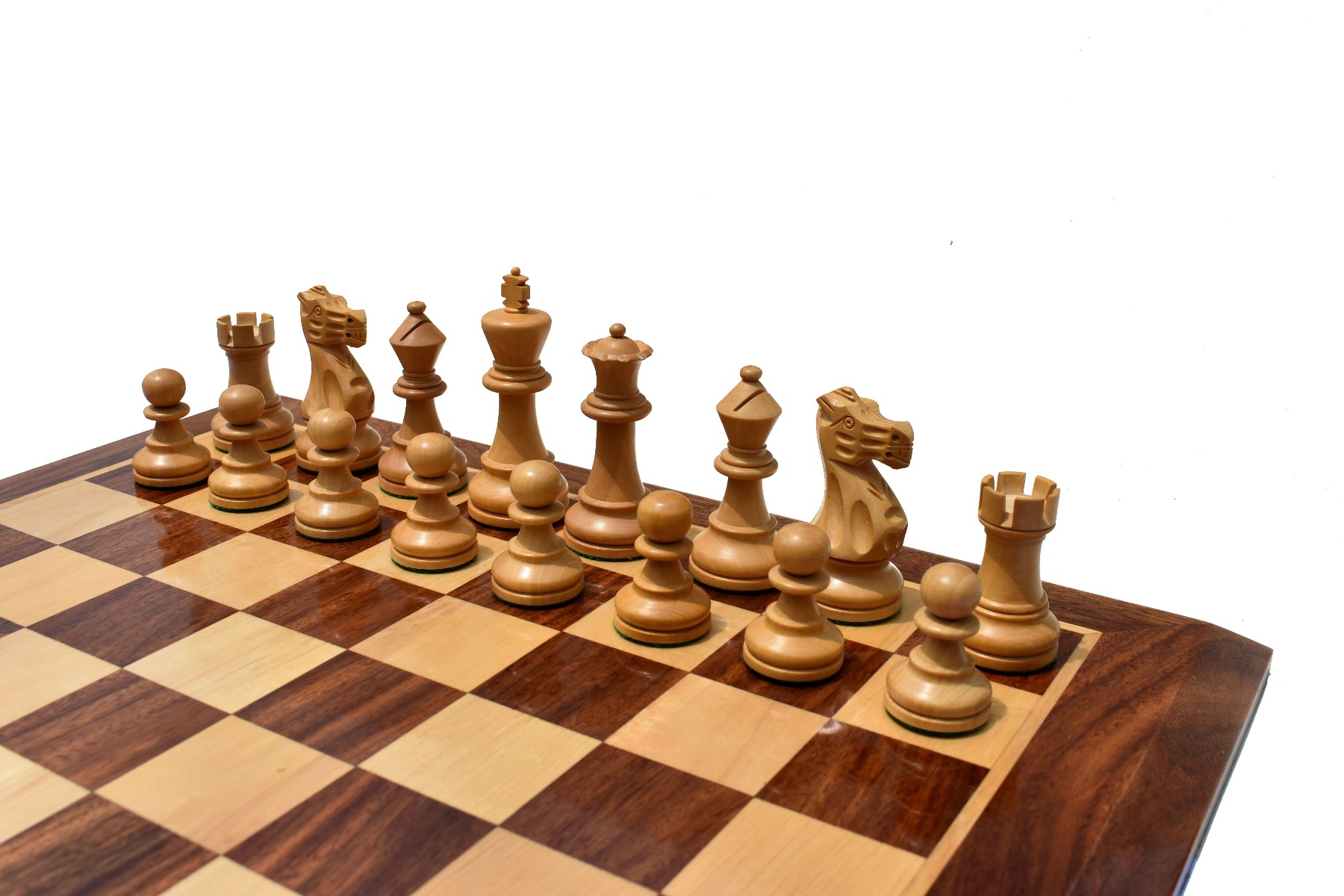 British Series Chess set Boxwood & Ebonized 3.25" King with 1.75" square chess Board & chess storage box -5591