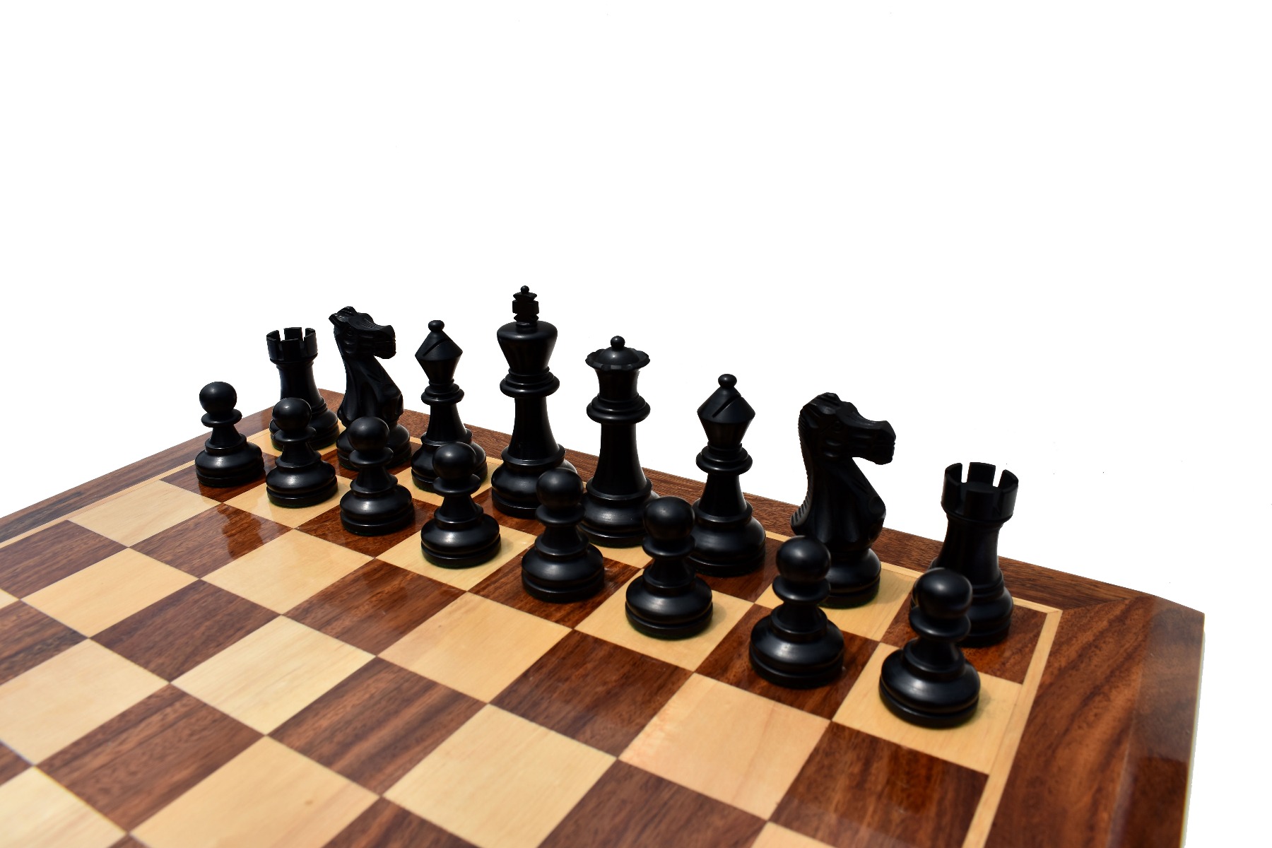 British Series Chess set Boxwood & Ebonized 3.25" King with 1.75" square chess Board & chess storage box -5593