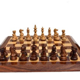 Lotus Series Chess set Boxwood & Sheesham 3.25" King with 1.75" Square Chess Board-5461
