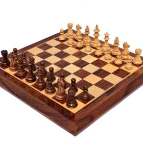Lotus Series Chess set Boxwood & Sheesham 3.25" King with 1.75" Square Chess Board-0