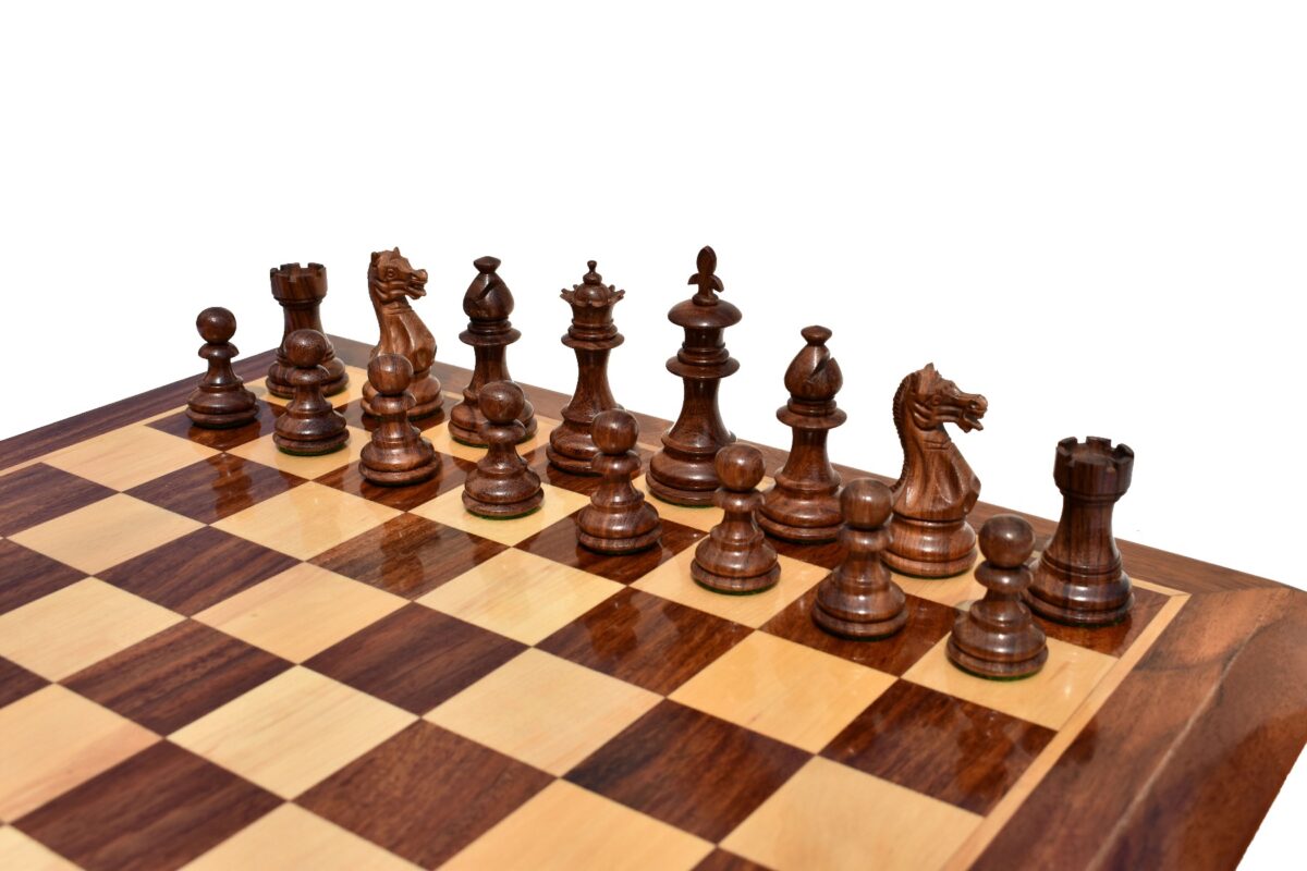 Lotus Series Chess set Boxwood & Sheesham 3.25" King with 1.75" Square Chess Board-5466