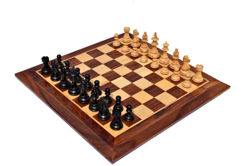 Lotus Series Chess set Boxwood & Ebonized 3.25" king with 1.75" Square Chess Board-0